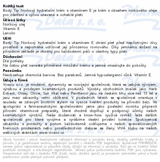 BodyTip Norkový hydratační pleť.krém s vit.E 50ml