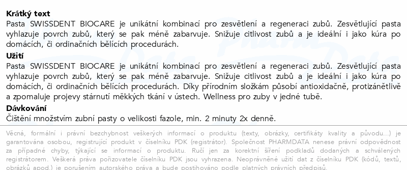 Swissdent BIOCARE zesvět.zub.pasta 100ml 19085