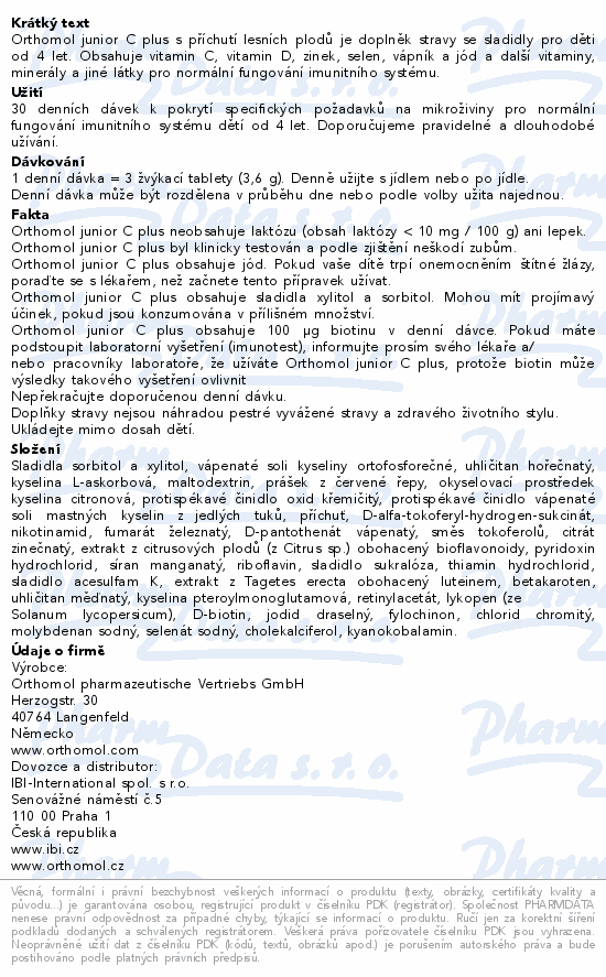 Orthomol Junior C plus lesní plody 30 den.dávek