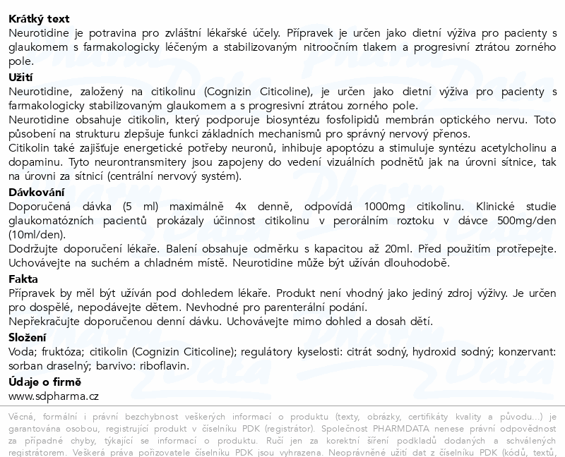Neurotidine Perorální roztok s citikolinem 250ml