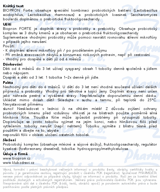 Biopron Forte probiotika a prebiotika tob.60