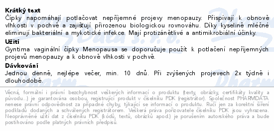 Fytofontana Gyntima vaginál.čípky Menopausa 10ks