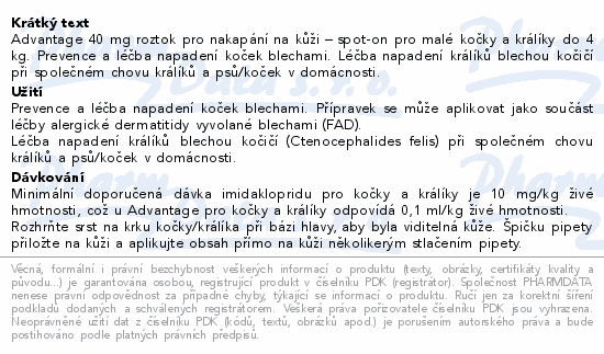 Advantage 40mg malé kočky+králíci spot-on 4x0.4ml