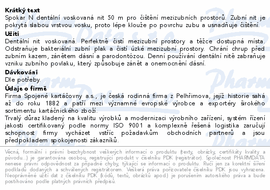 SPOKAR N dentální nit voskovaná 50m