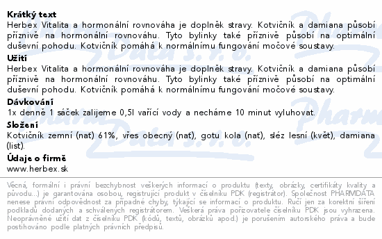 HERBEX lékárna Vitalita a horm.rovnováha n.s.20x3g