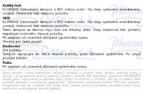 KLORANE Šampon detoxikační a BIO máta vodní 400ml