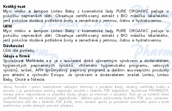 Linteo Baby Mycí mléko a šampon 425ml