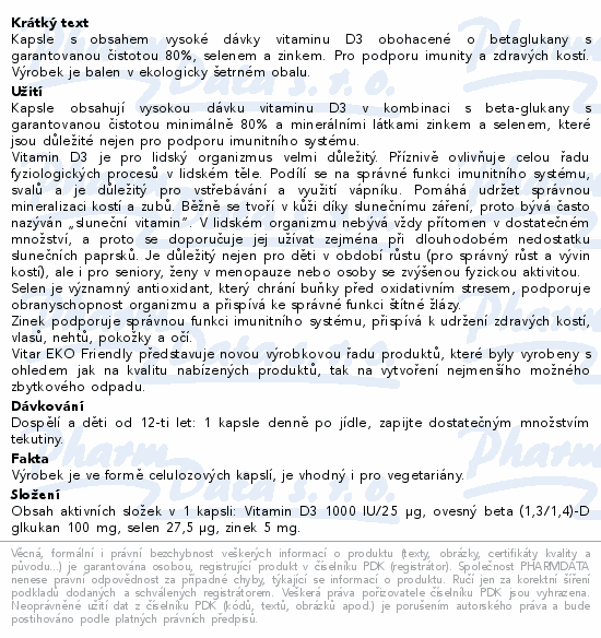 Vitar Vitamin D3 1000IU+betaglukan EKO cps.60