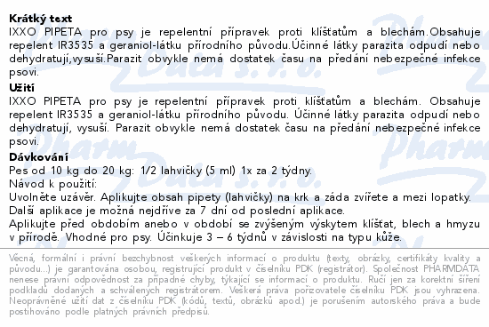 PET HEALTH CARE IXXO Pipeta pes 10-20kg 3x10ml