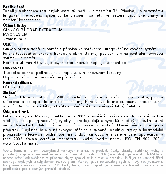 Ginkgo+Hořčík na paměť tob.30 Fytopharma