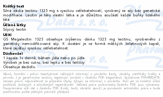 GS Megalecitin 1325mg cps.100+30 dárek 2021 ČR/SK