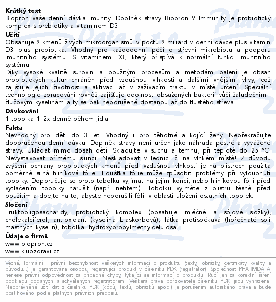 Biopron Imunita probiotika + vitamin D tob.30