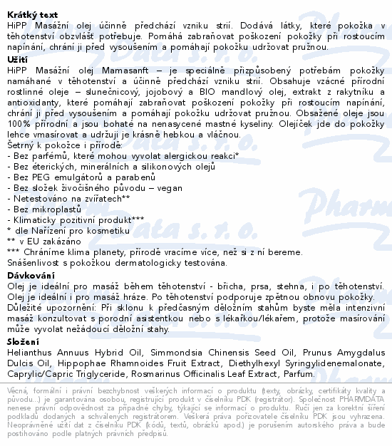 HiPP MAMASANFT Masážní olej na strie 100ml