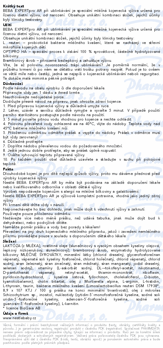 BEBA EXPERTpro AR kojen.mléko při ublinkávání 800g