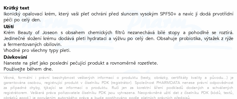 Beauty of Joseon opalovací krém SPF50+ 50ml