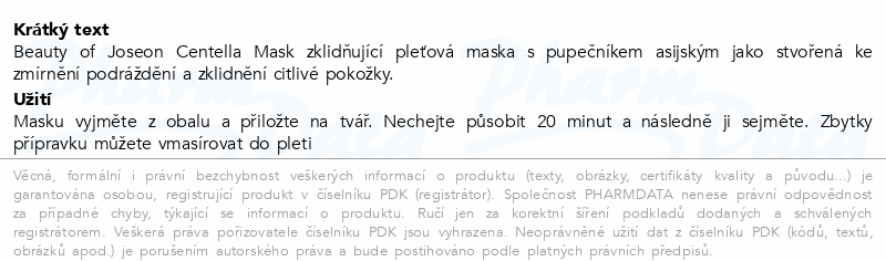 Beauty of Joseon zklidňující látk.pleť.maska 1ks