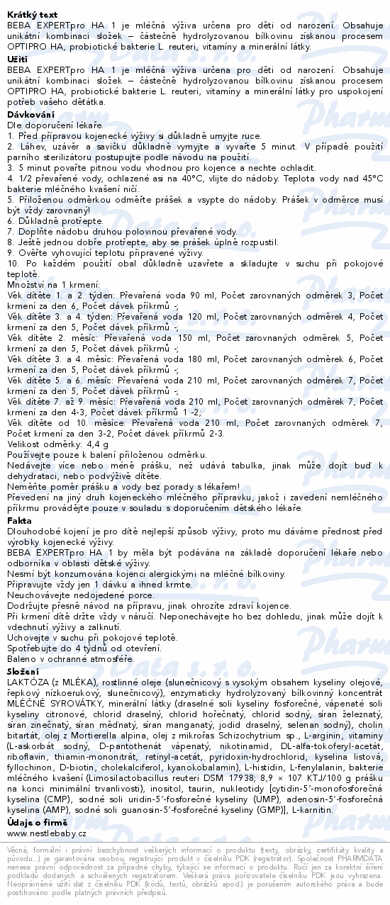 BEBA EXPERTpro HA 1 počáteční kojenecké mléko 550g