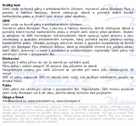 Biorepair ústní voda pěno.IntensiveTreatment 200ml