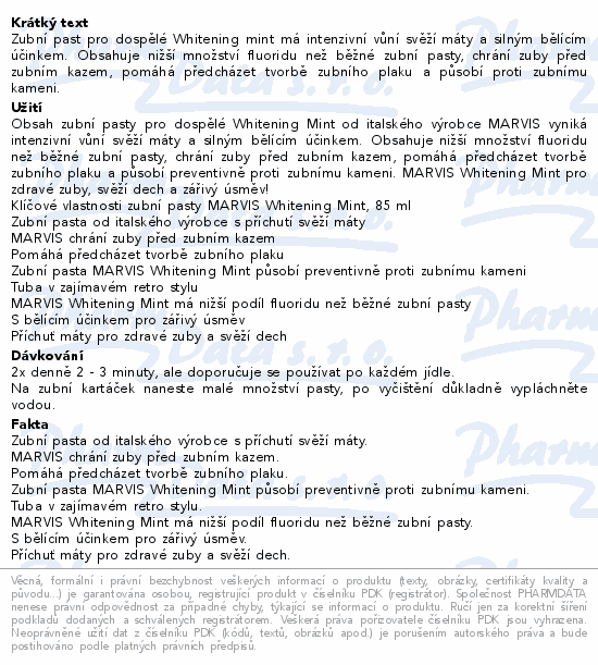 MARVIS Zubní pasta Whitening mint 85ml