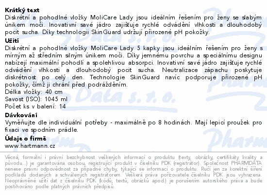 MoliCare Lady Pad inkontinenční vložky 5 kap.14ks