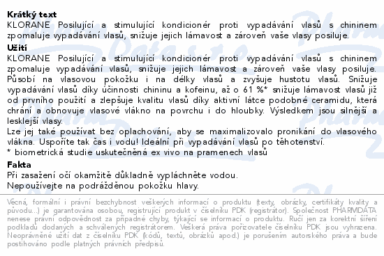 KLORANE Posilující kondicionér s chininem 200ml