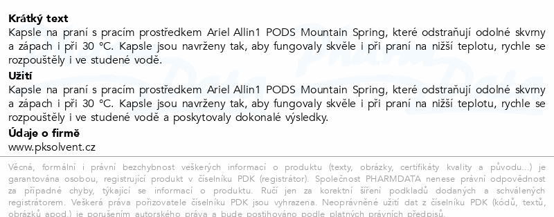 Ariel Mountain Spring gelové kapsle na praní 70ks
