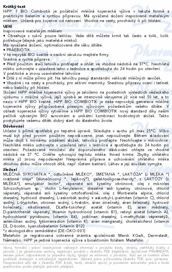 HiPP 1 Combiotik kojenecká výživa BIO 200ml