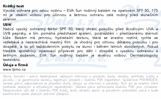 Eva Sun rodinný balzám na opalování SPF50 175ml