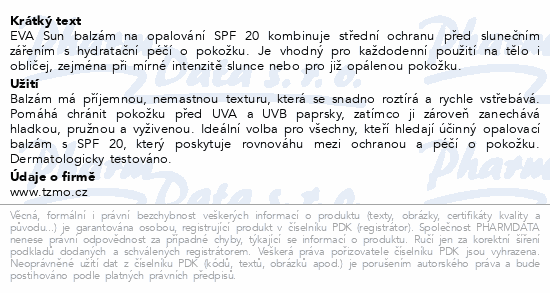 Eva Sun balzám na opalování SPF20 150ml