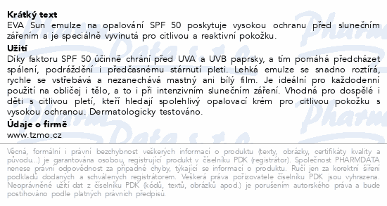 Eva Sun emulze na opalování SPF50 120ml