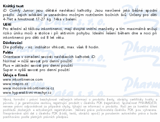 iD Comfy Junior Pants 4-7let 17-27kg 14ks