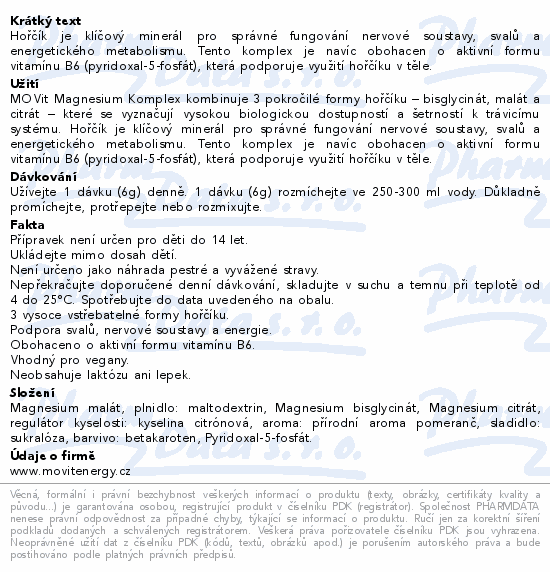 MOVit MagnesiumTrioComplex drink pomeranč 360g