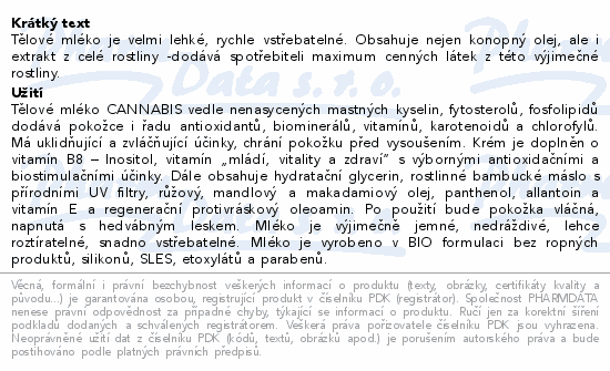 BIO BIONE Cannabis tělové mléko 500ml