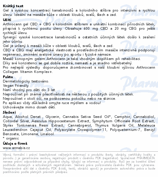 Annabis Arthrocann CBD+CBG masážní gel 75ml