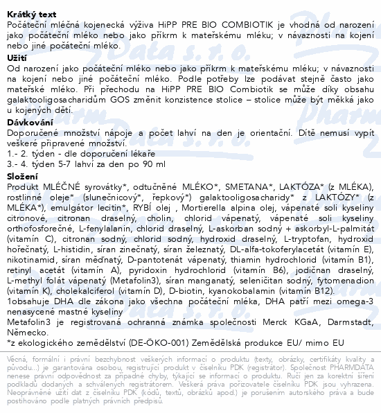 HiPP PRE Combiotik kojenecká výživa BIO 24x90ml