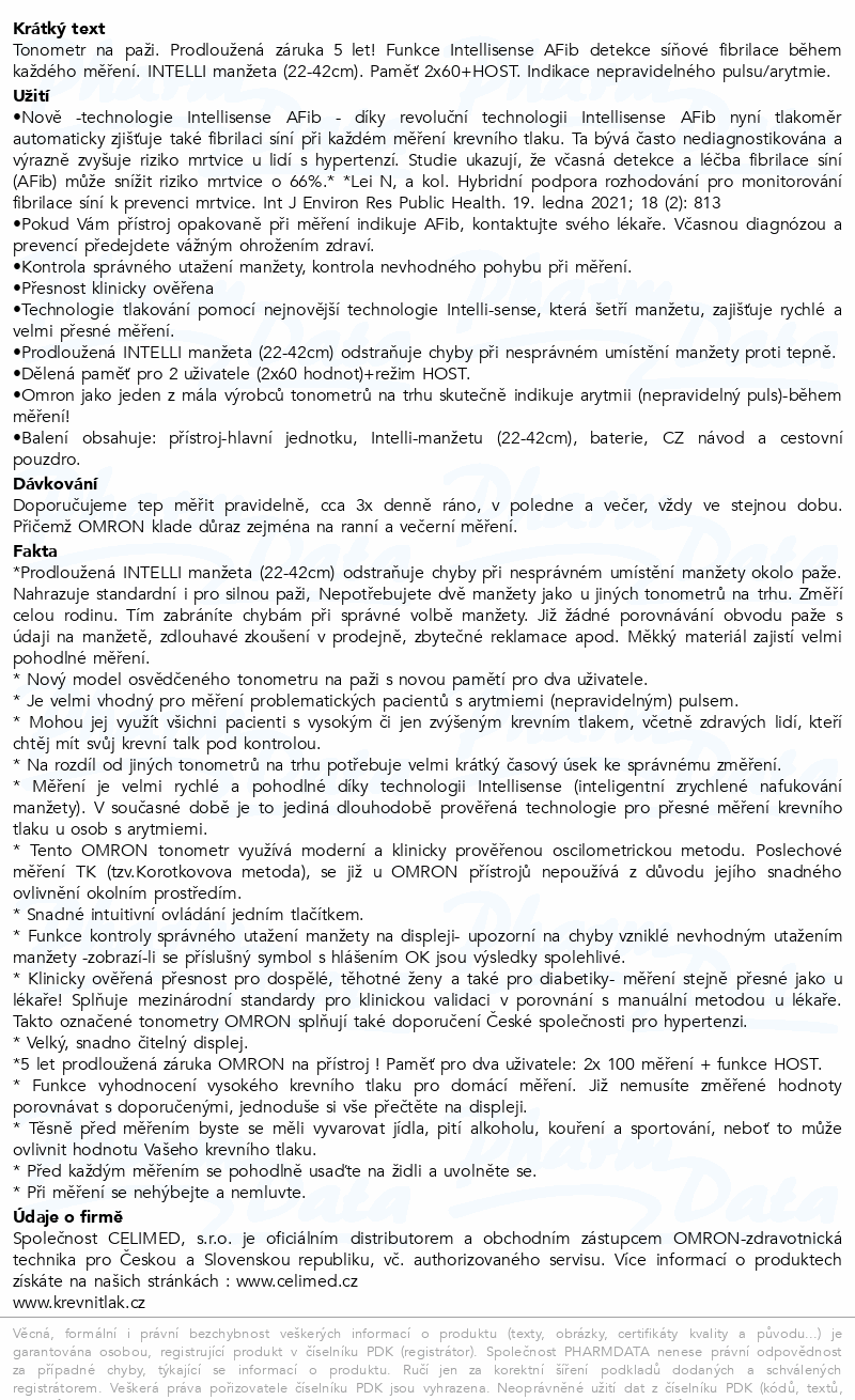 Tonometr digi.OMRON M3 Comfort AFib pažní