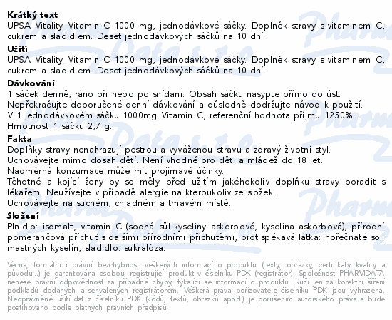 UPSA Vitamin C 1000mg 10x2.7g