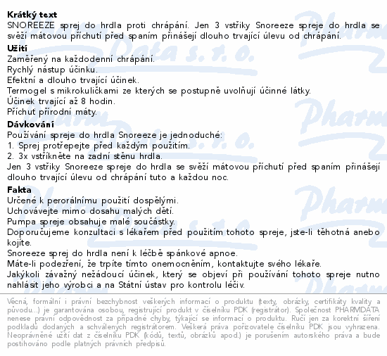 SNOREEZE Sprej do hrdla proti chrápání 23.5ml