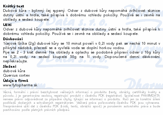 Bylinný čaj dubová kůra sypaný 70g Fytopharma