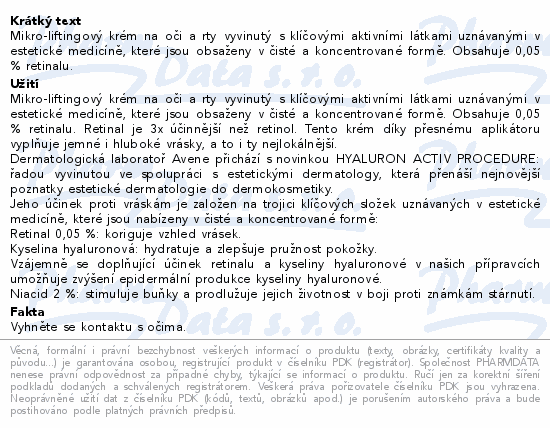 AVENE Hyal.Activ PROCED.Mikro-Lift oči a rty 15ml