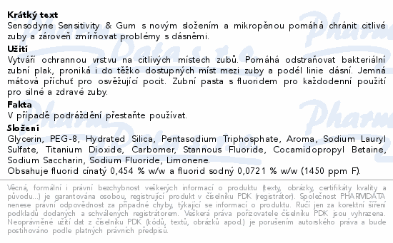Sensodyne Sensitivity&Gum zubní pasta 75ml