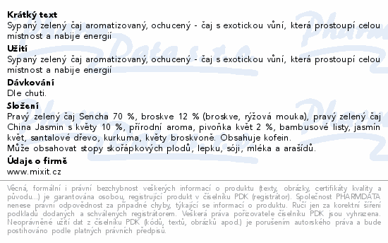 Mixi MixiTea Zelený čaj Senza Broskev 65g