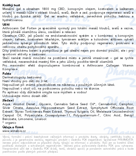 Annabis Arthrocann Forte+ CBD masážní gel 90ml
