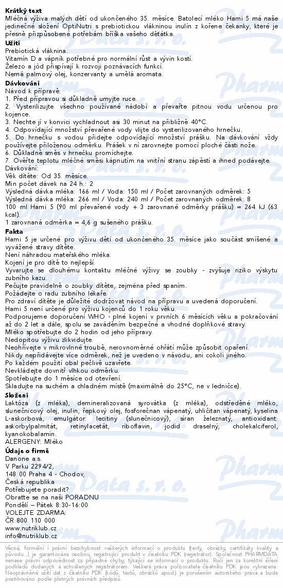 Hami 5 batolecí mléko 600g