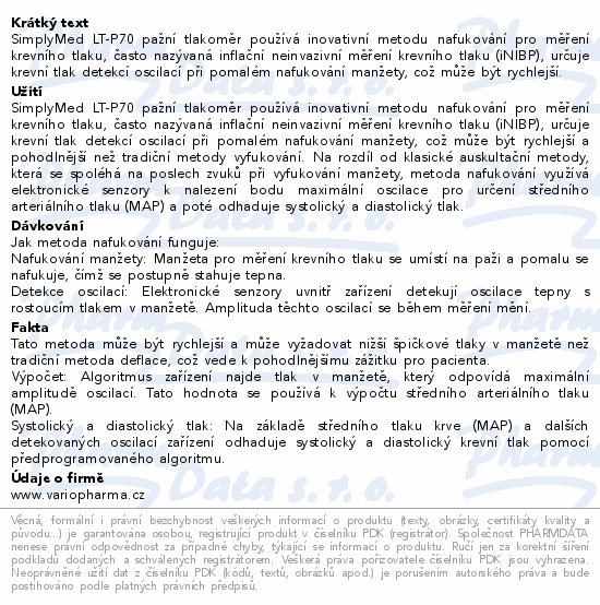SimplyMed tlakoměr pažní digitální LT-P70