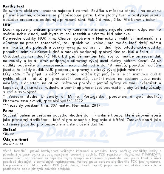 NUK First Choice Night dudlík 0-6m 2ks