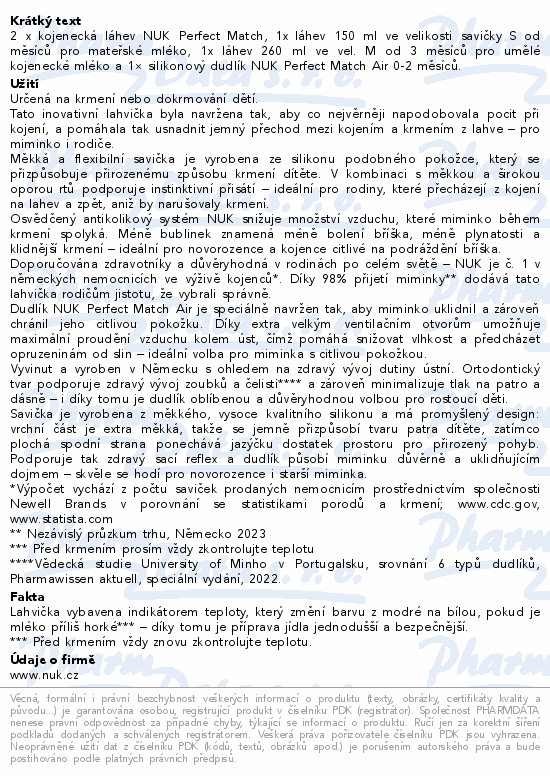 NUK Perfect Match kojen.lahve a dudlík set 0-3+m