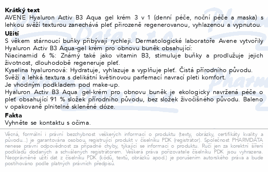 AVENE Hyaluron Activ B3 Aqua gel-krém 50ml