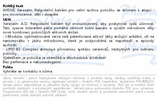 AVENE XeraCalm A.D. Relipidační balzám 200ml