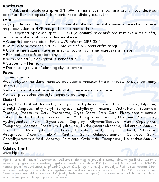 HiPP BabySANFT opal.mléko sprej SPF50+ 150ml